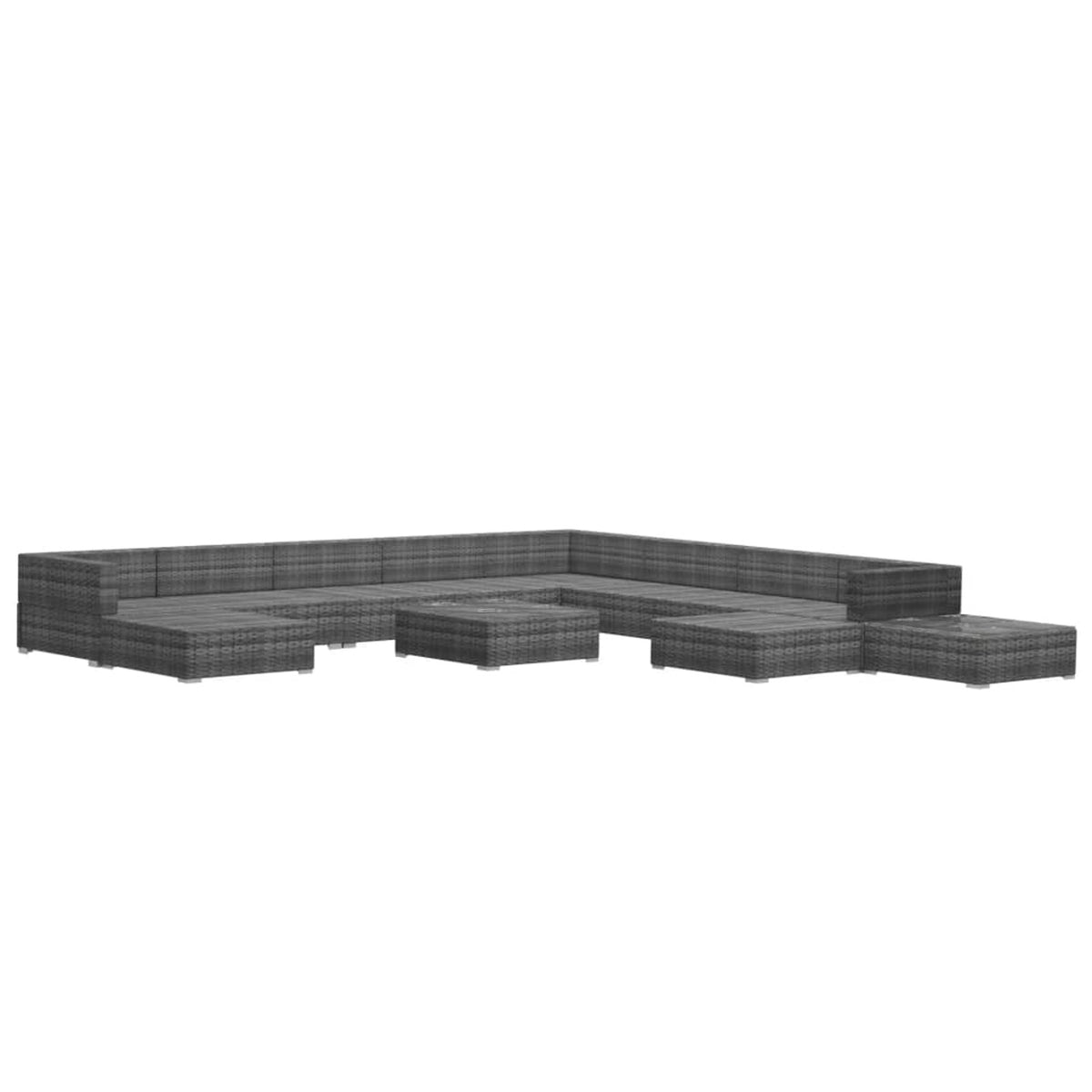 12 Piece Poly Rattan Gray Outdoor Sectional Sofa Set with Cushions D673