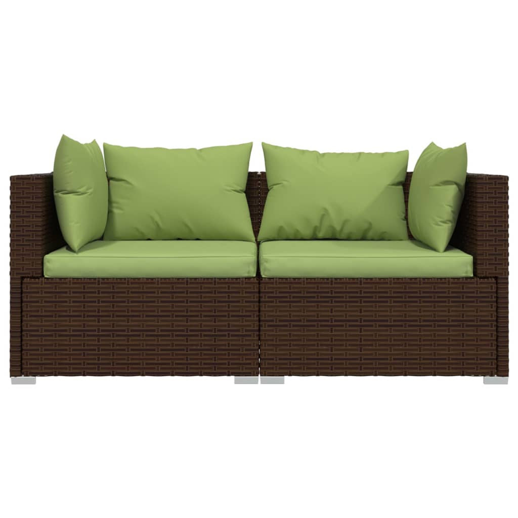 3 Piece Patio Lounge Set with Green Cushions Brown Poly Rattan Outdoor Sectional Sofa Set Steel Frame T8179