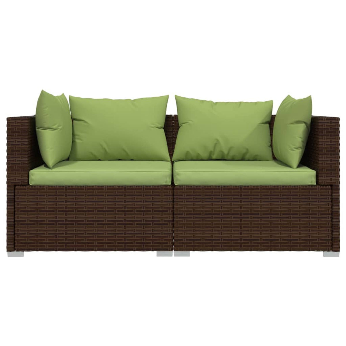 3 Piece Patio Lounge Set with Green Cushions Brown Poly Rattan Outdoor Sectional Sofa Set Steel Frame T8179
