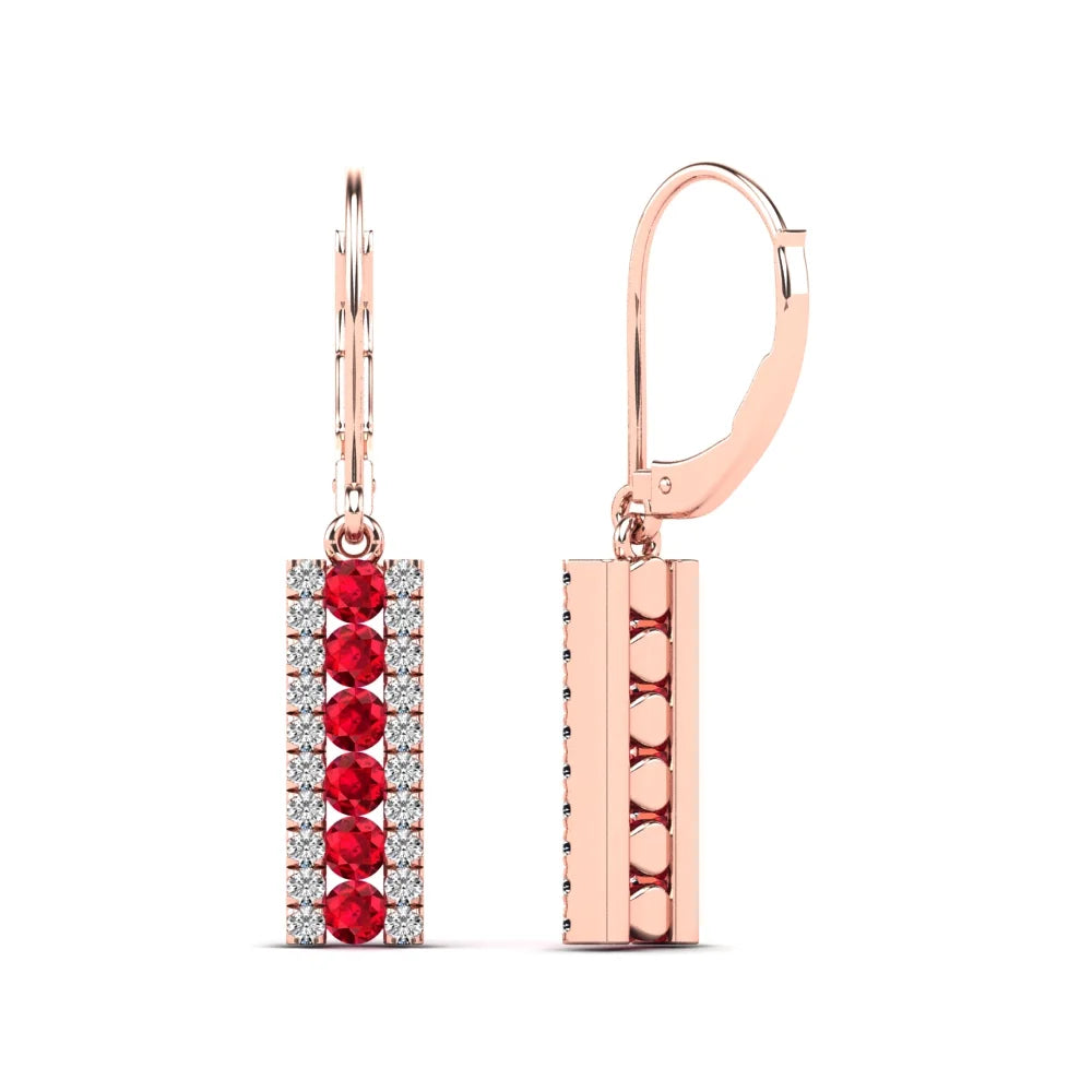 14K Rose Gold Diamond and Ruby Bar Drop Earrings S13328