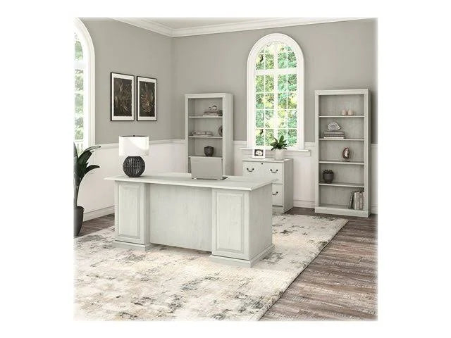 Linen White Oak Executive Desk with Drawers T561