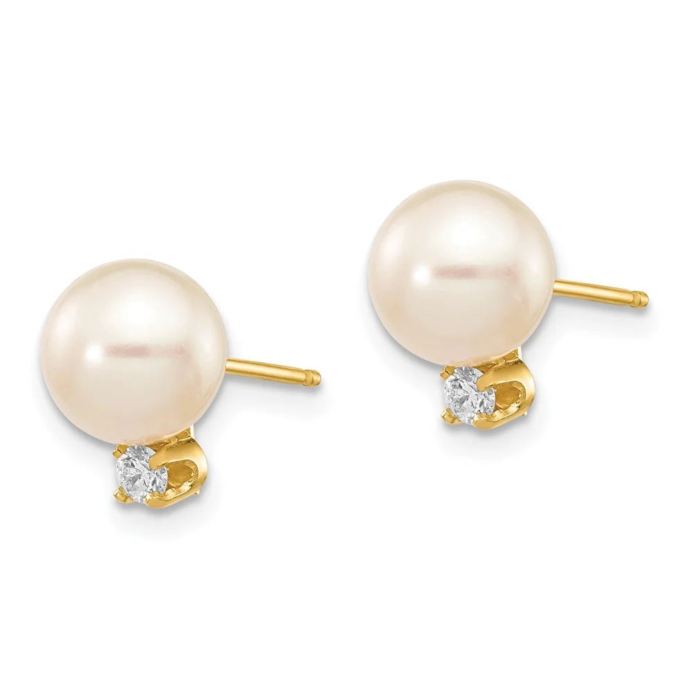 14kt Yellow Gold Freshwater Cultured Pearl Diamond Post Earrings B6102