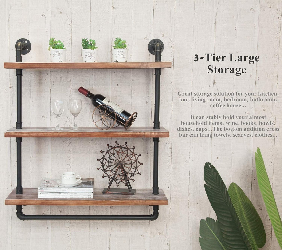 Industrial Retro Wall Mounted Iron Water Pipe Shelf Z86195