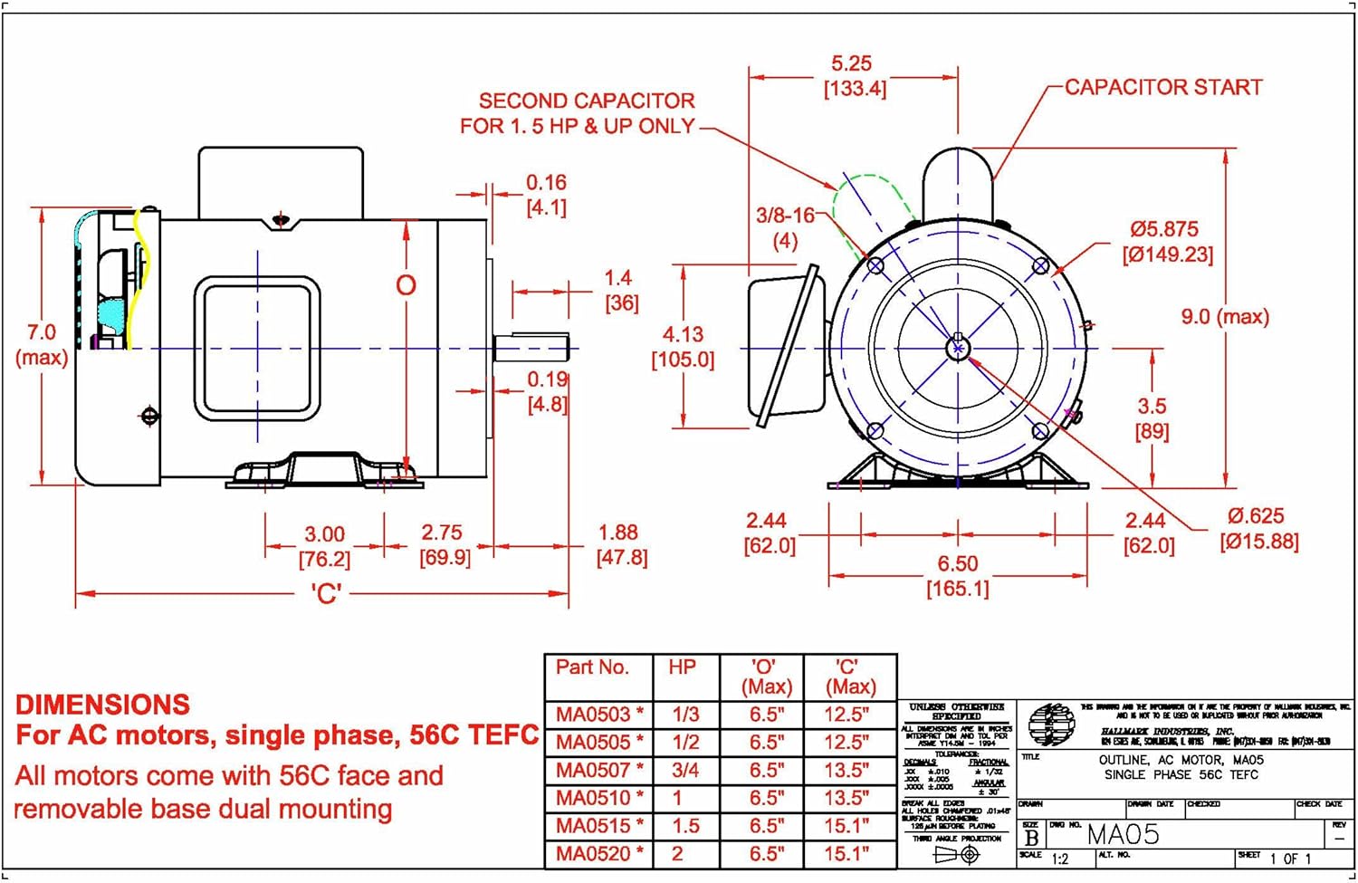 1/3 HP AC Motor, 3450RPM, 1 Phase, 115/230V Z322