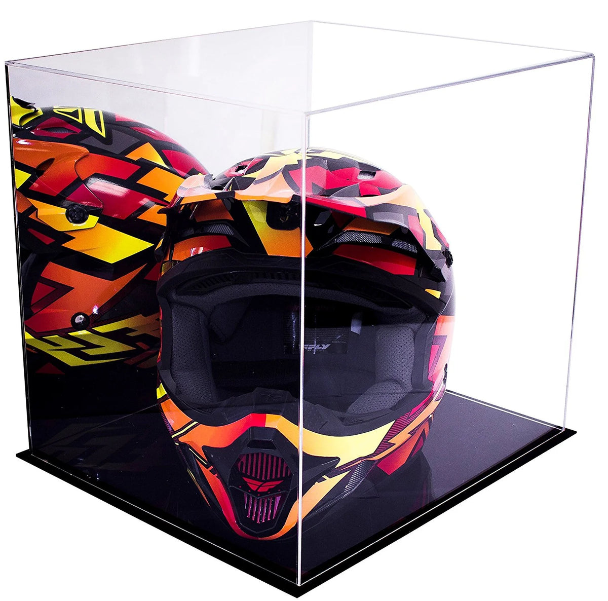 Acrylic Motorcycle Racing Helmet Display Case with Mirror and Black Base C815