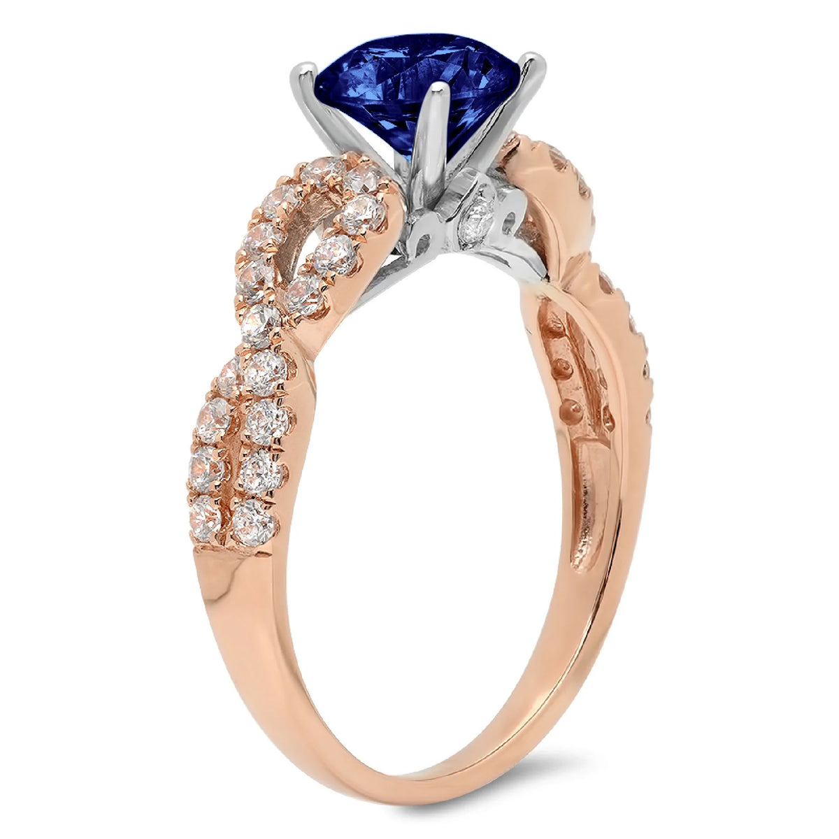 1.36ct round cut blue simulated tanzanite 18k rose white gold engagement ring size 10.5 N6338