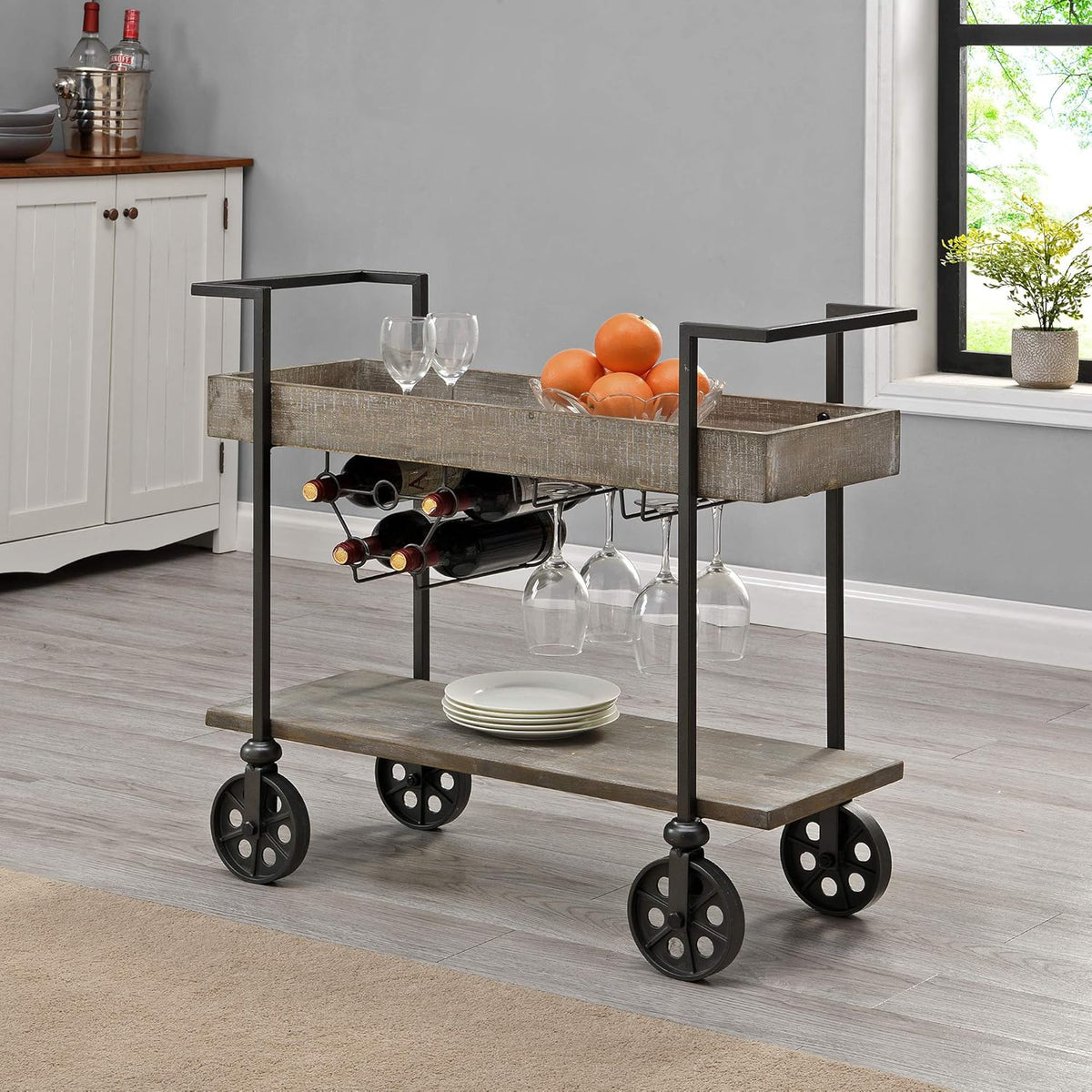 Aged Black Industrial Farmhouse Bar Cart C936550