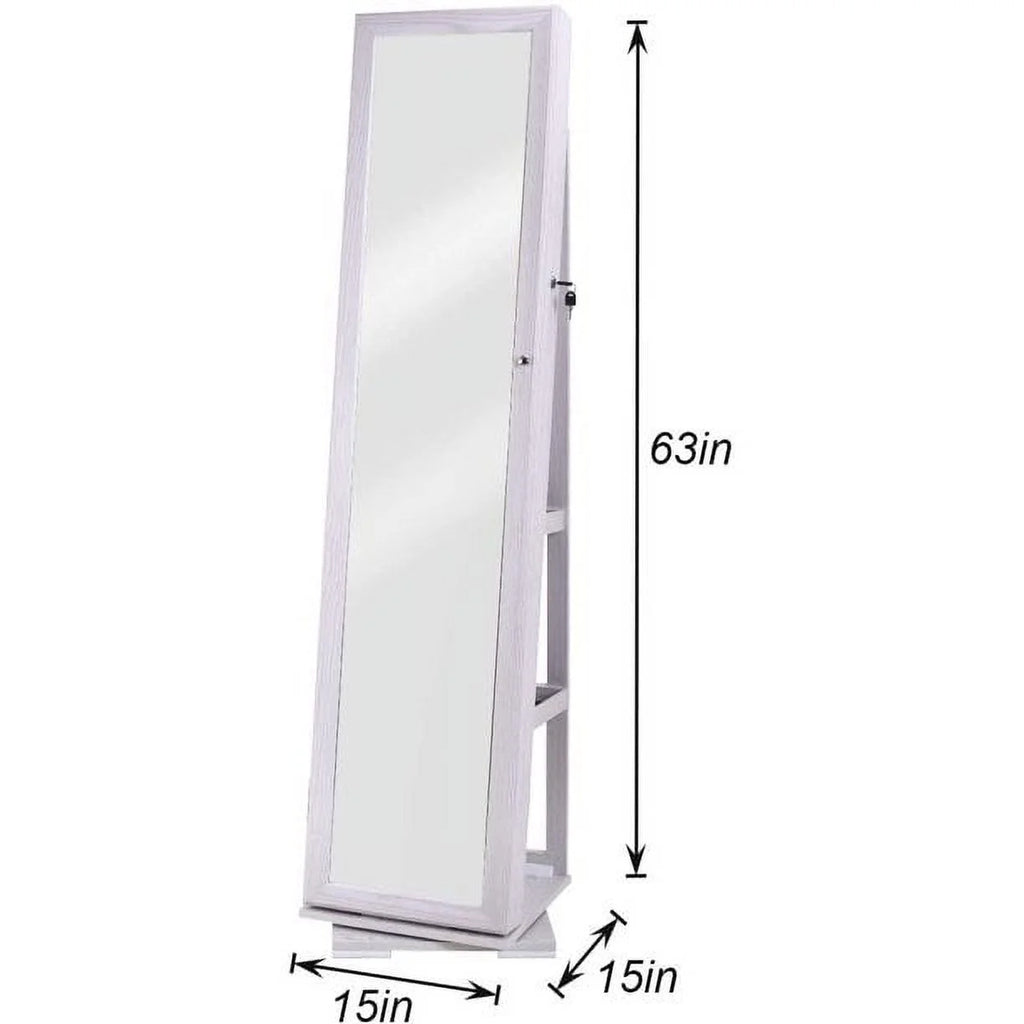 White Rotatable Jewelry Armoire with Full-length Mirror N267
