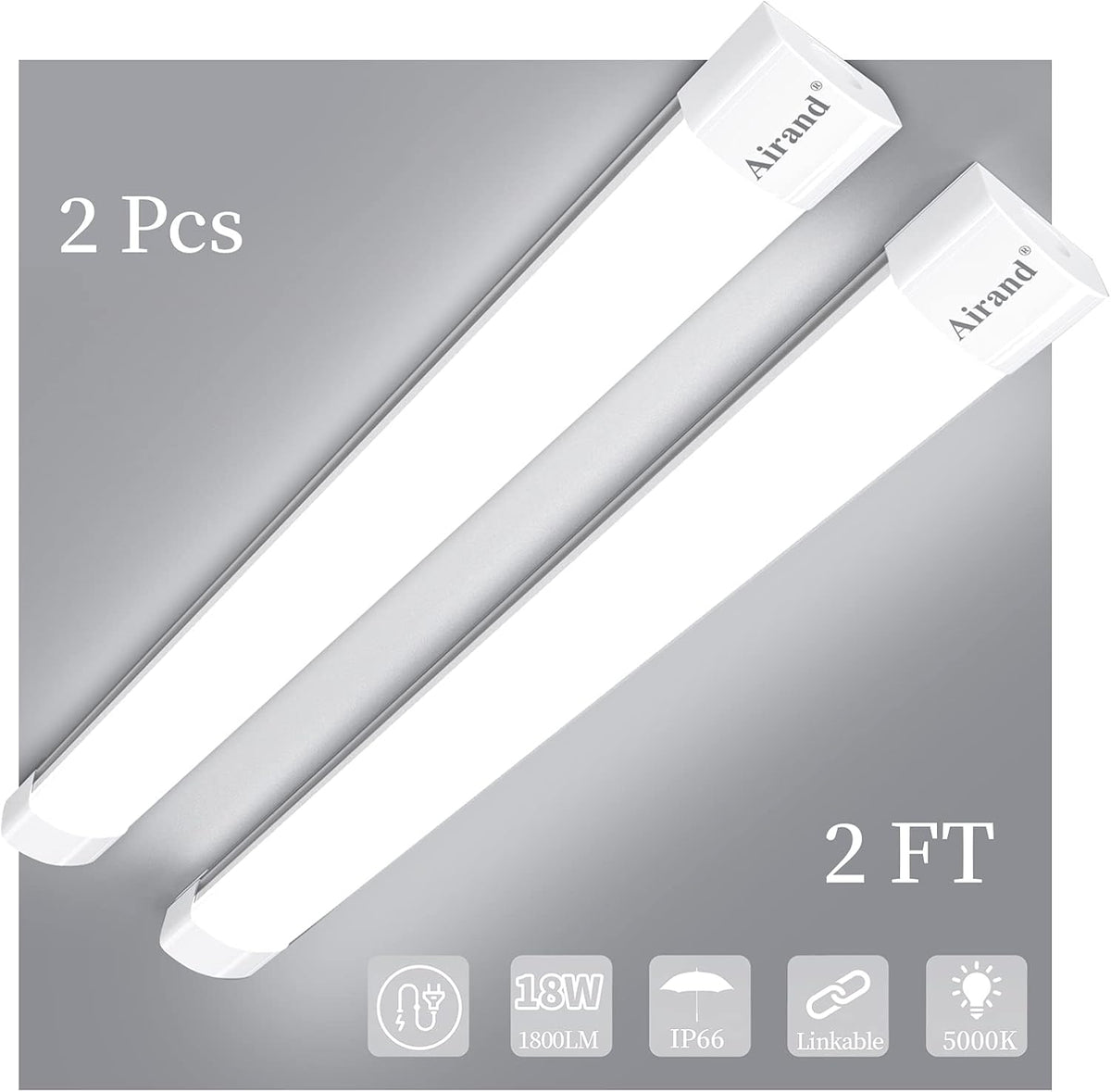 2 Pack 2FT 18W 5000K IP66 Waterproof LED Shop Light L8669