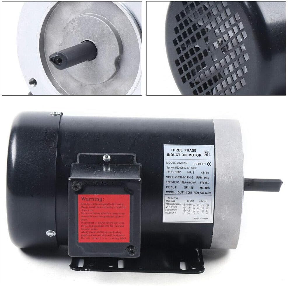 Electric Motor 2HP 3Phase 3450 RPM 208-230/460 Volt 56 Frame 5/8" Shaft Diameter M108
