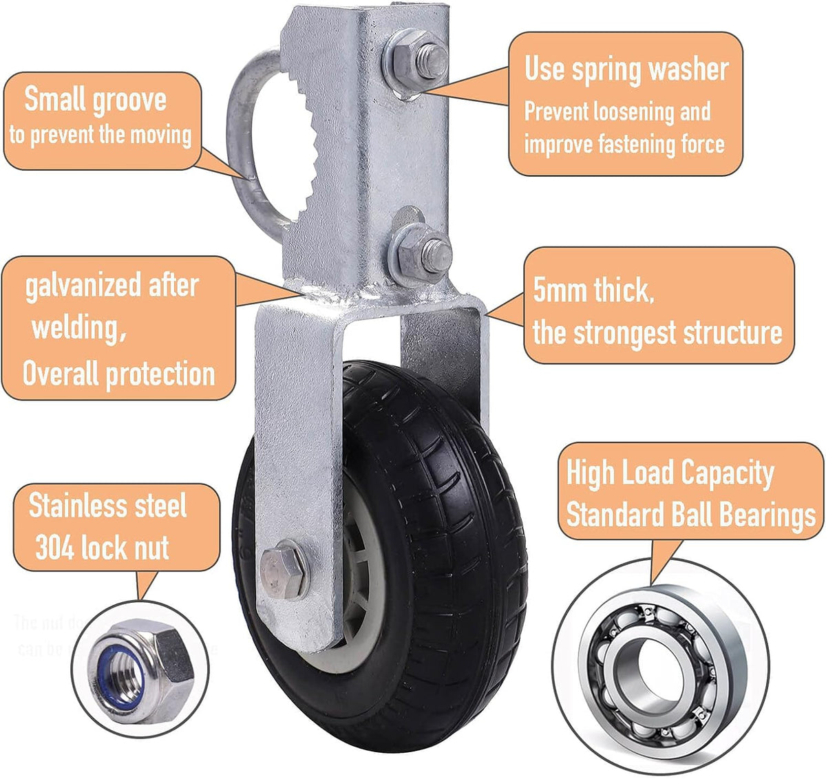 6 Hot Galvanized Heavy Duty Gate Wheels for Metal Tube Swing Gate Y4334