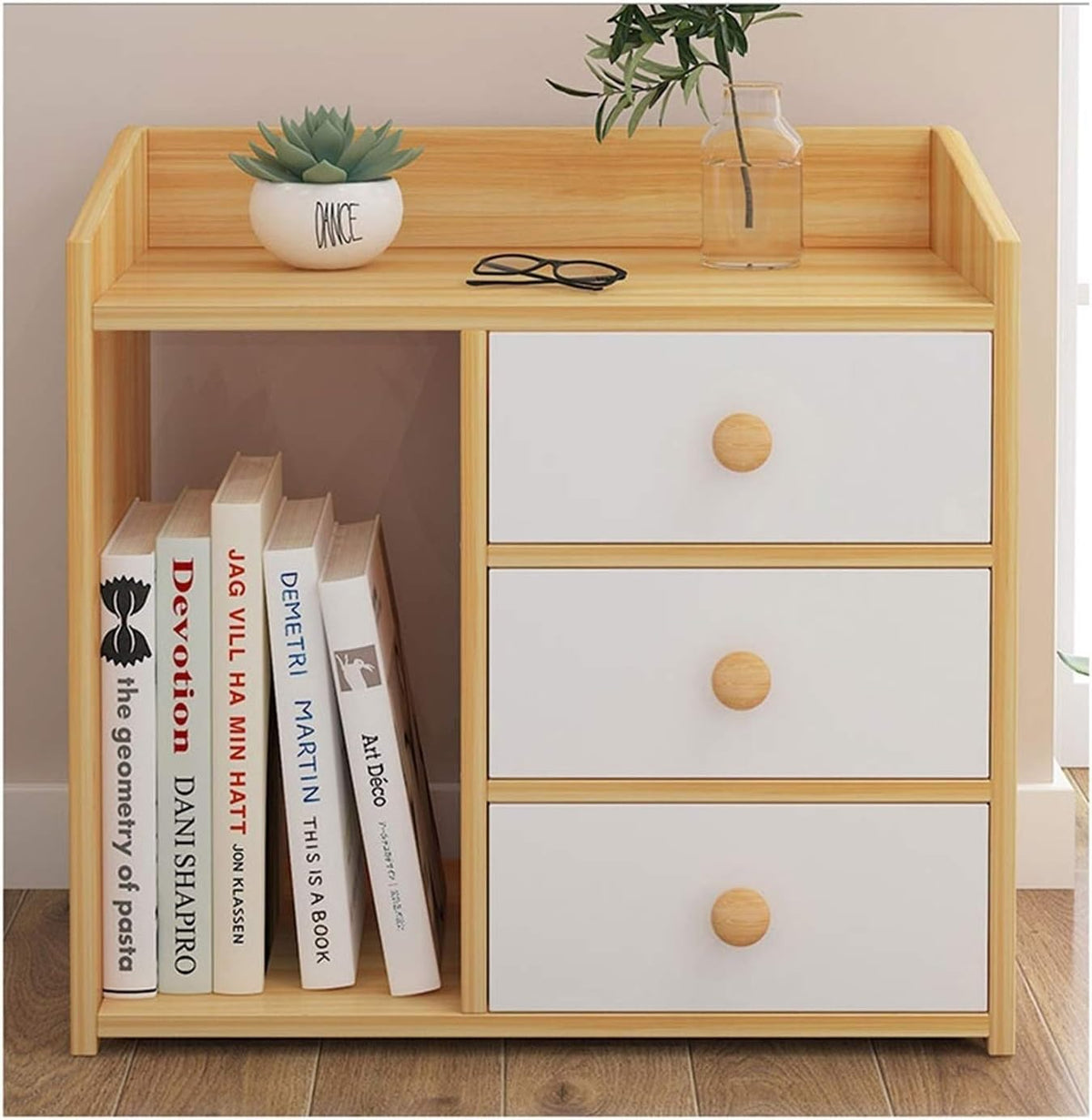 White 3 Drawer Wooden Nightstand with Storage Shelves K2373