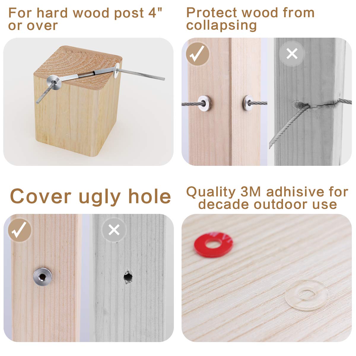 20Pack Cable Railing Kit Angled Protective Grommet for 90 Degree Corner 45 Degree L Shape Protector Sleeve for 1/8 Wire Rope Wood Posts T316 Stainless Steel Pack of 2 F200