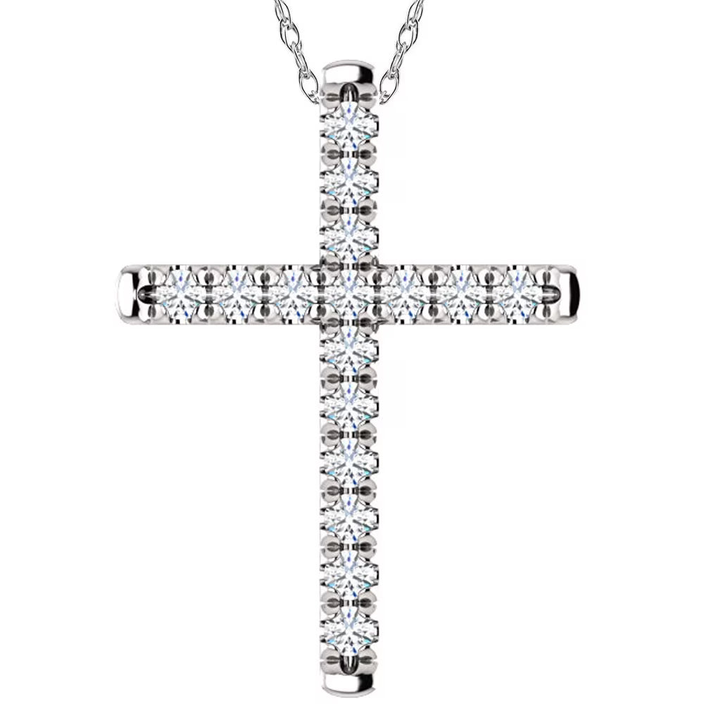 14k White Gold Diamond Cross Pendant Necklace B77500