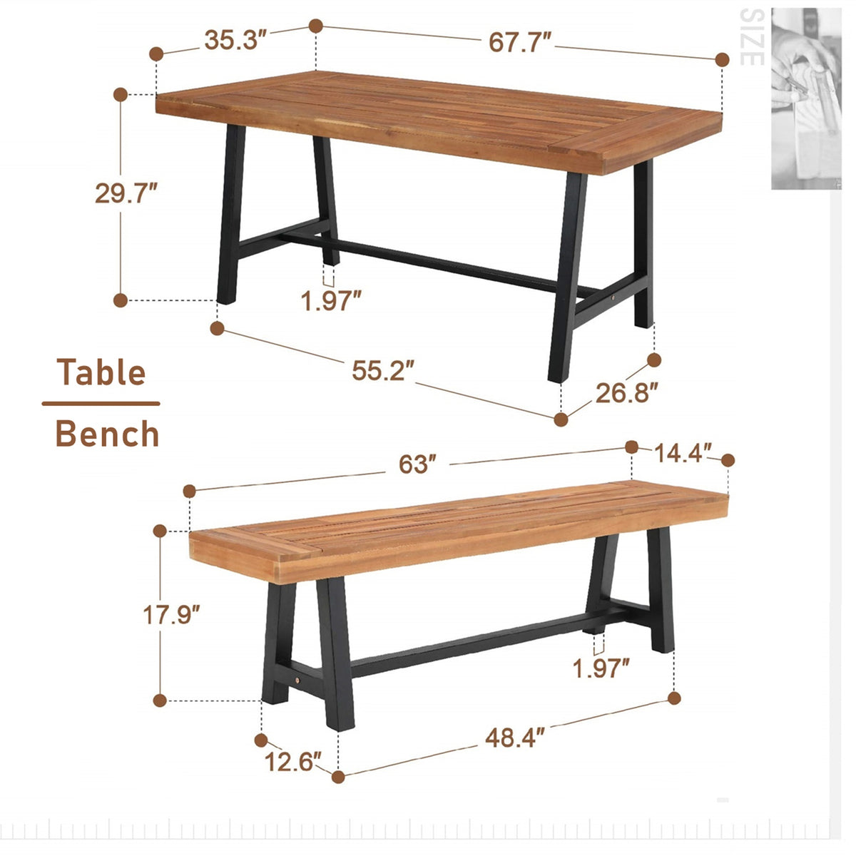 2PCS Patio Wood Benches F531