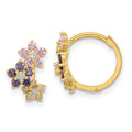 14K Yellow Gold Hinged Flower Multicolor CZ Hoop Earrings T790