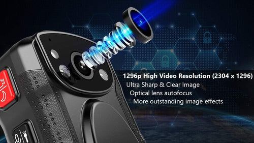 1296P UHD Body Camera with Audio, 128GB, 2 Inch Display, Night Vision, Waterproof, Shockproof Y220