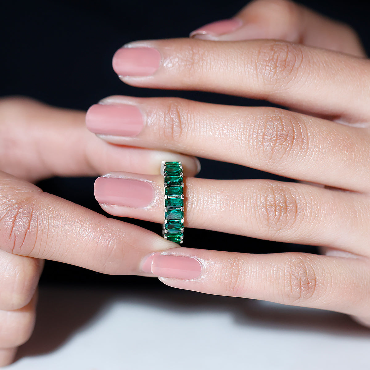14K White Gold Lab Created Emerald Ring F9379
