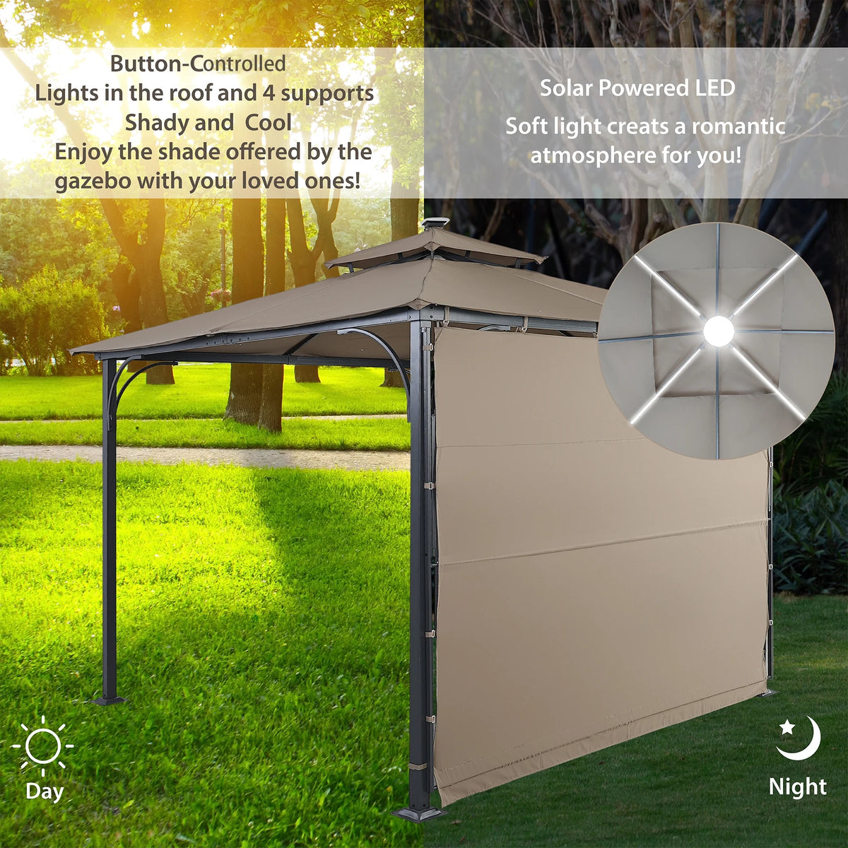 9.8ft. x 9.8ft. Outdoor Patio Gazebo with LED Light, Brown Y3684