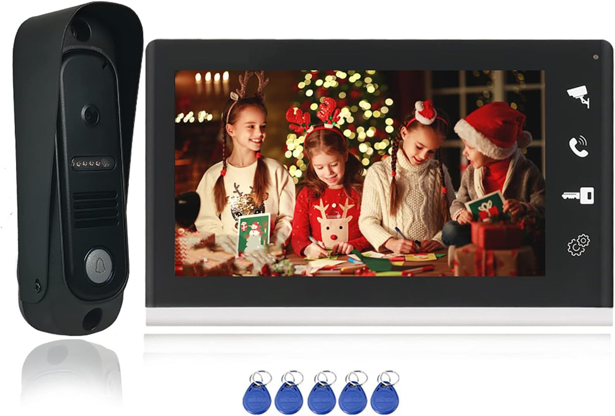 Wired Video Doorbell Intercom System Camera with Monitor 7 Inch Screen Dual-Way Intercom Gate Unlock Entry System White Pack of 2 R33232