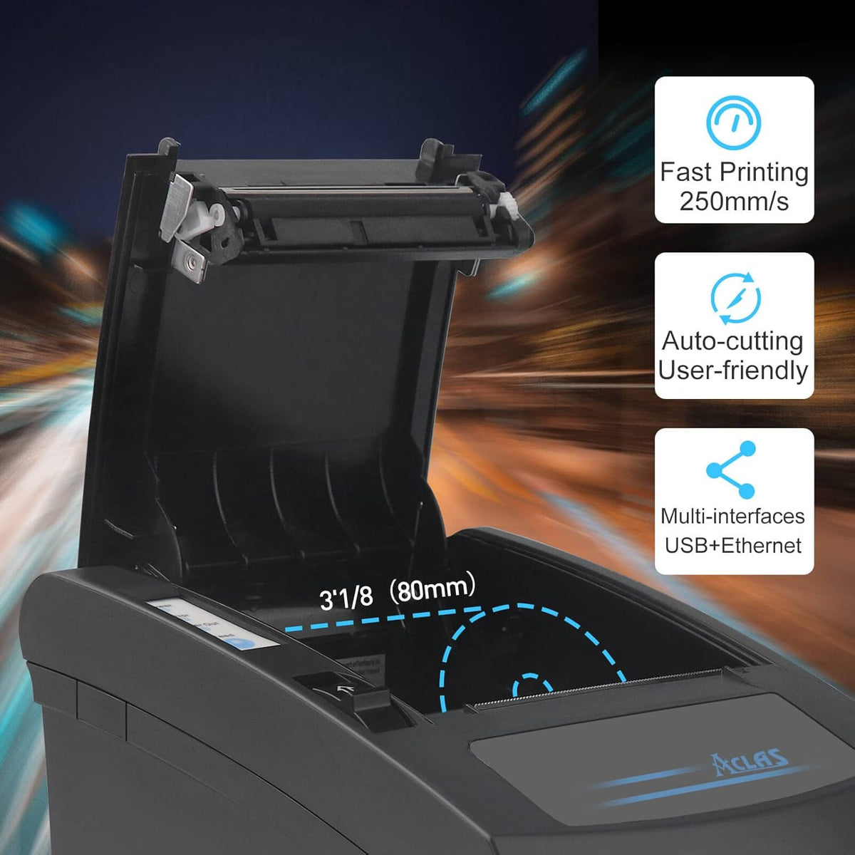 3'1/8 Thermal Receipt Printer 80mm with Auto Cutter Cash Drawer I734425
