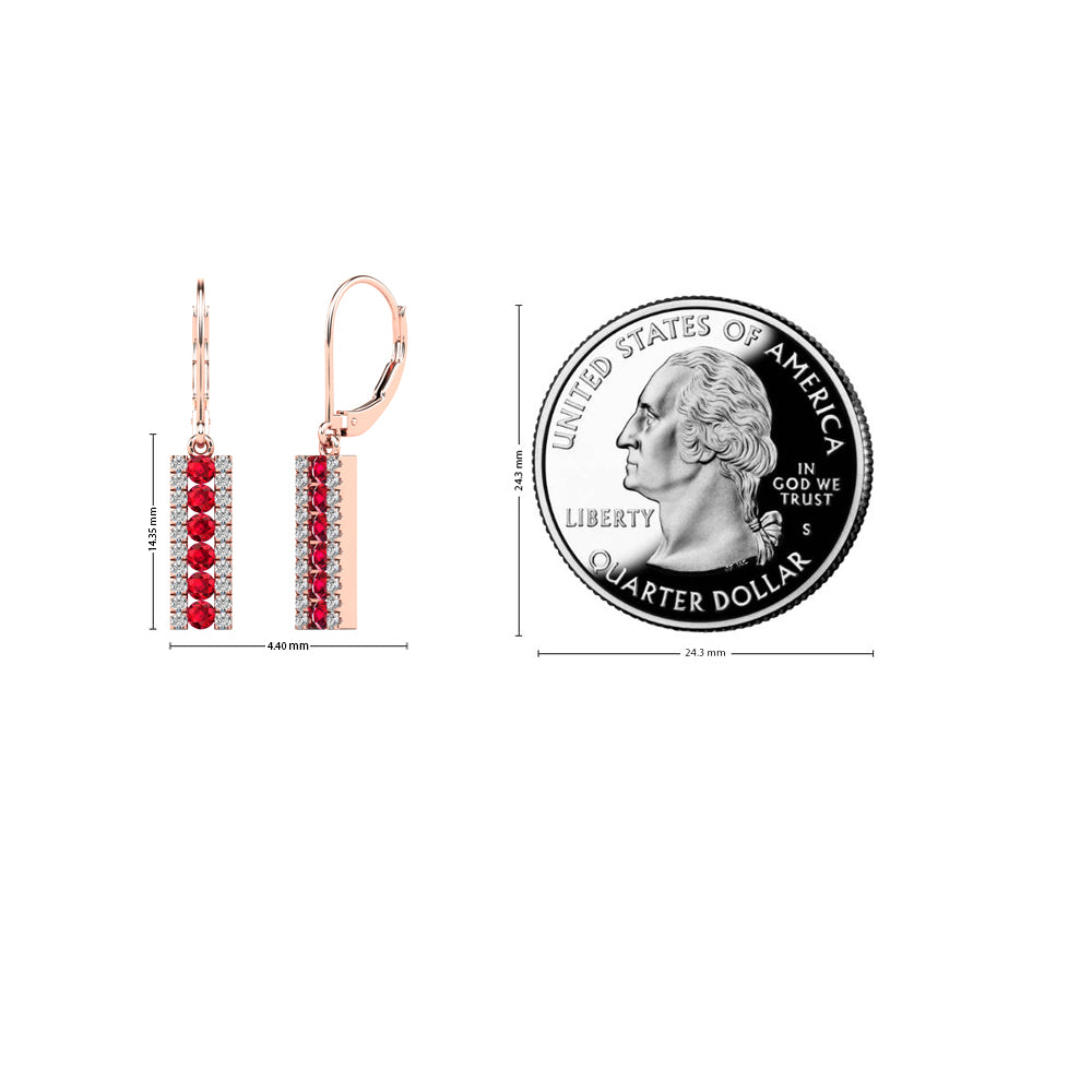 14K Rose Gold Diamond and Ruby Bar Drop Earrings S13328