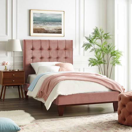 Blush Velvet Button Tufted Twin Bed U673