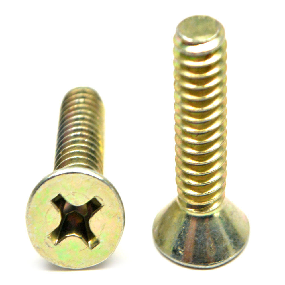 #4-40 x 1/2 Coarse Thread Machine Screw Phillips Flat Head Low Carbon Steel Yellow Zinc Plated I415061