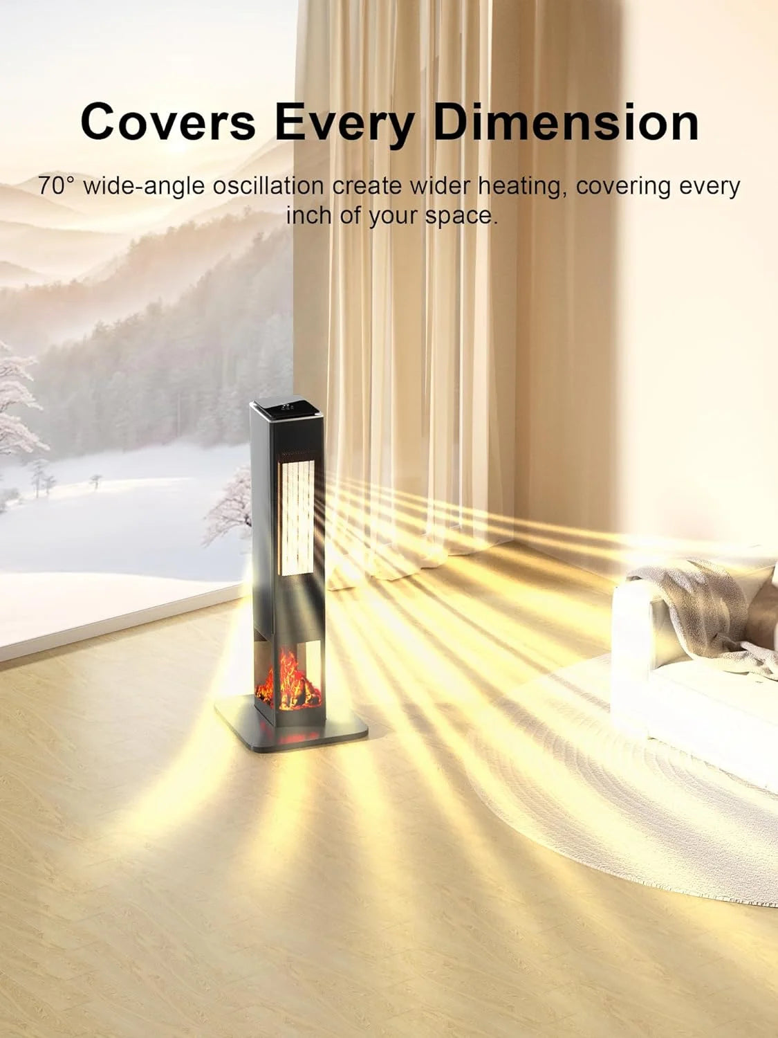 31" Portable Electric Tower Heater with Remote Thermostat 3 Modes 3D Flame V282