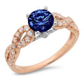 1.36ct round cut blue simulated tanzanite 18k rose white gold engagement ring size 10.5 N6338