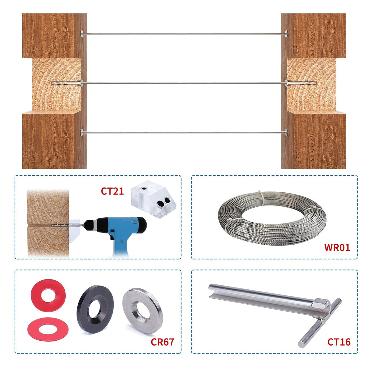 80Pack 1/8 T316 Stainless Steel Swage Lag Screws Cable Railing Hardware Kit K381