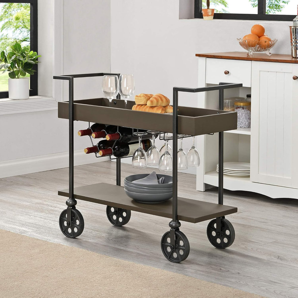Aged Black Industrial Farmhouse Bar Cart C936550