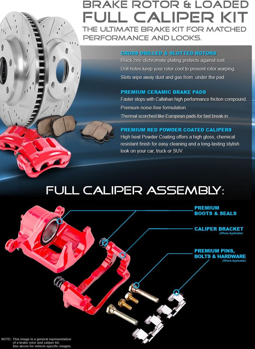 Red Powder Coated Caliper Assembly Set Kit X1952