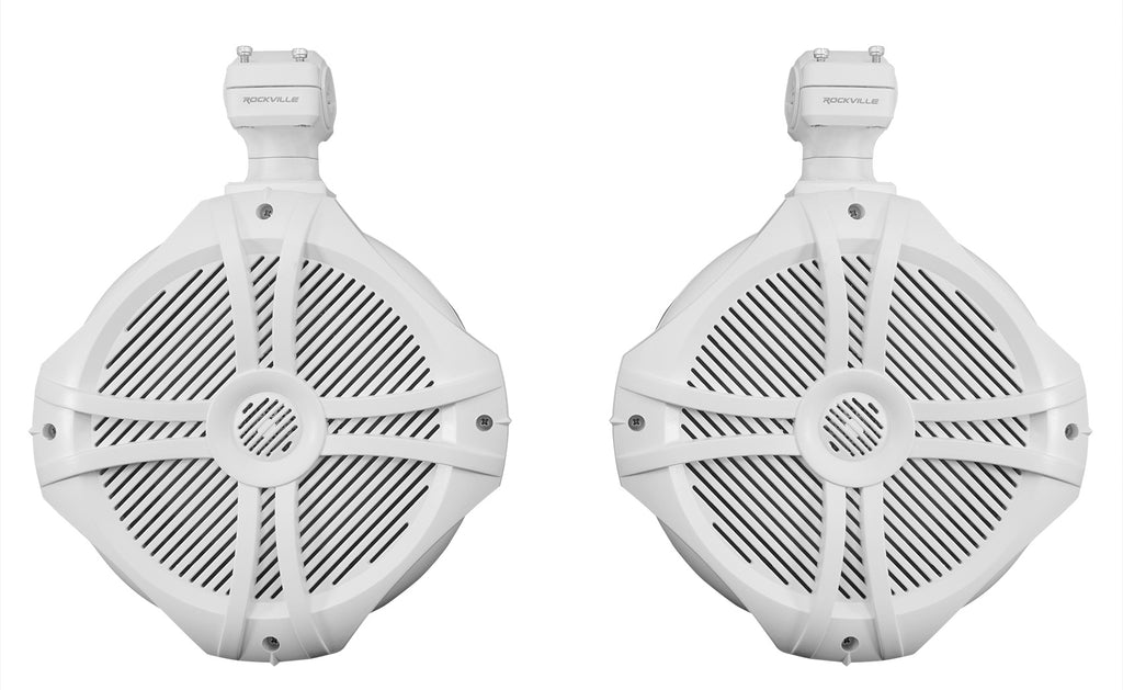 White 8" Marine Wakeboard Swivel Tower Speakers with Receiver Y2602