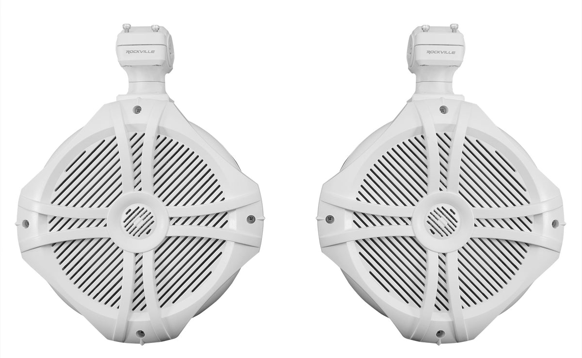 White 8" Marine Wakeboard Swivel Tower Speakers with Receiver Y2602