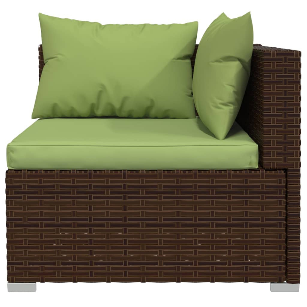 3 Piece Patio Lounge Set with Green Cushions Brown Poly Rattan Outdoor Sectional Sofa Set Steel Frame T8179