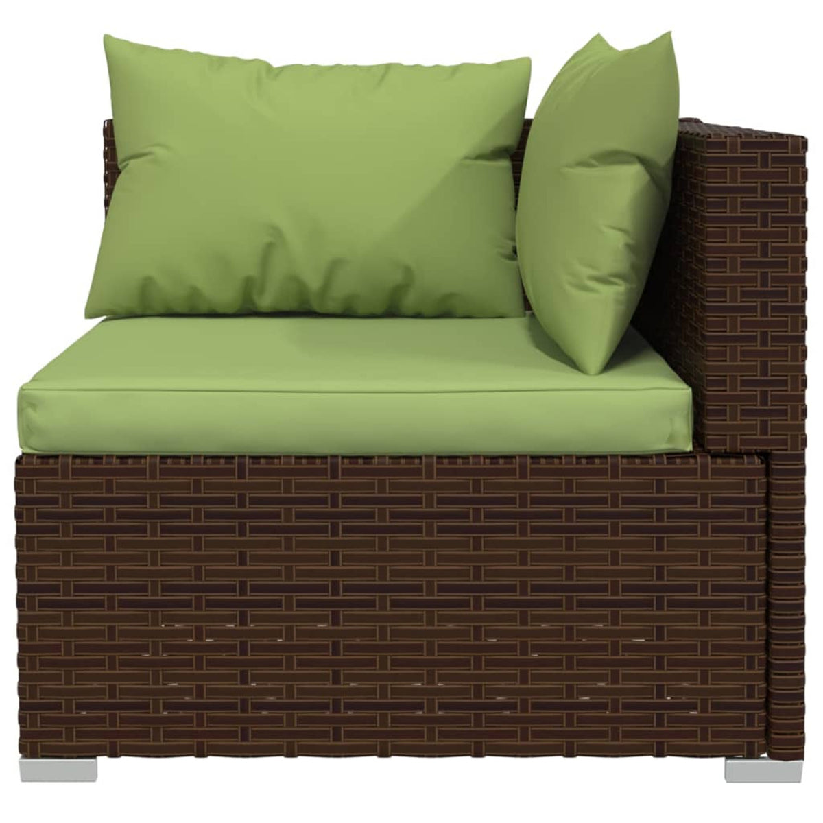 3 Piece Patio Lounge Set with Green Cushions Brown Poly Rattan Outdoor Sectional Sofa Set Steel Frame T8179