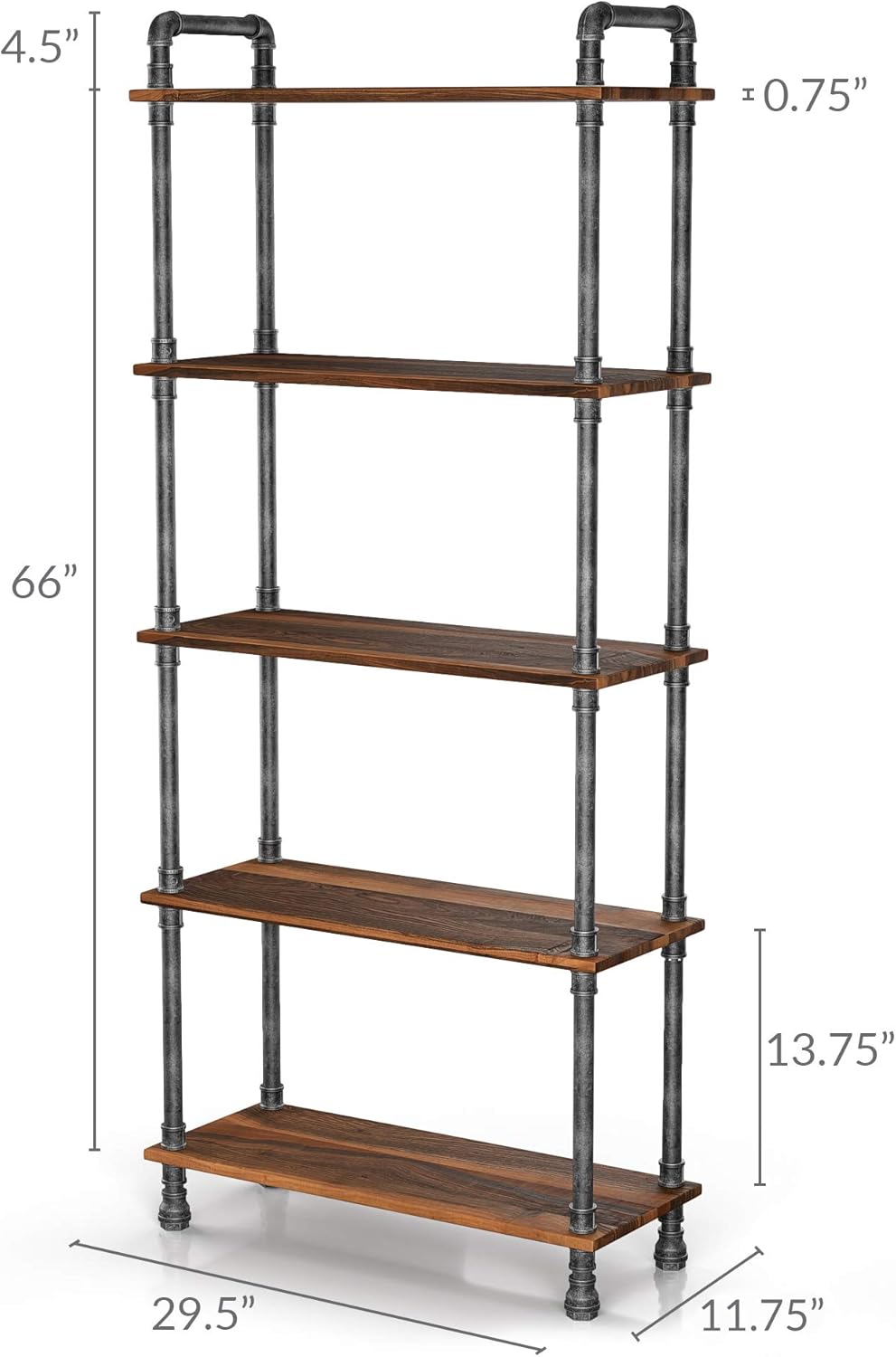 5-Tier Solid Pine Open Wood Bookcase, Brown R60906