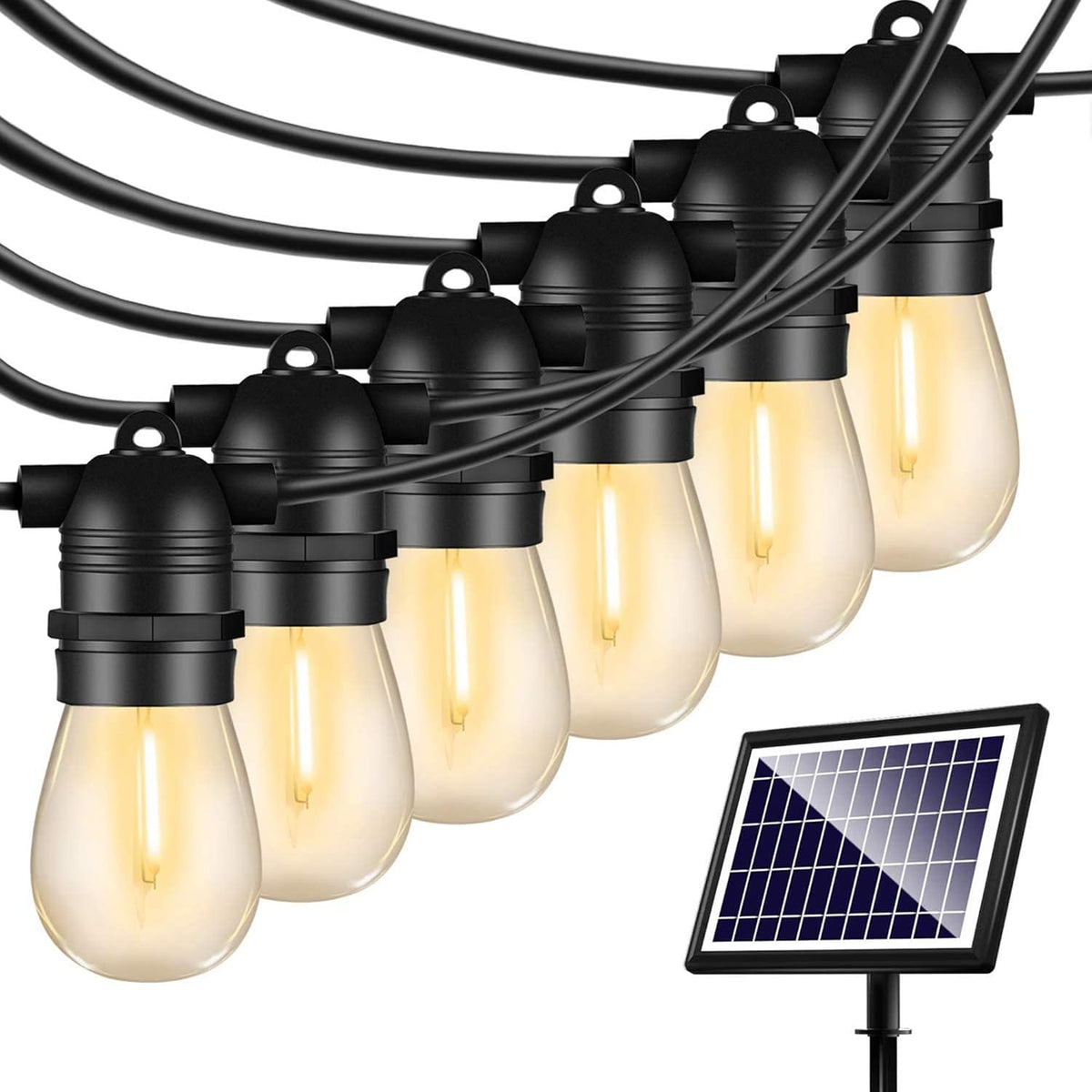 48FT Solar String Lights Outdoor Shatterproof Vintage Edison Bulbs Weatherproof LED String Lights U9585