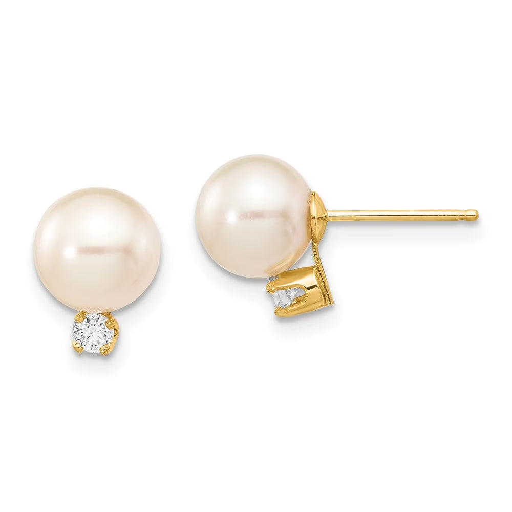 14kt Yellow Gold Freshwater Cultured Pearl Diamond Post Earrings B6102