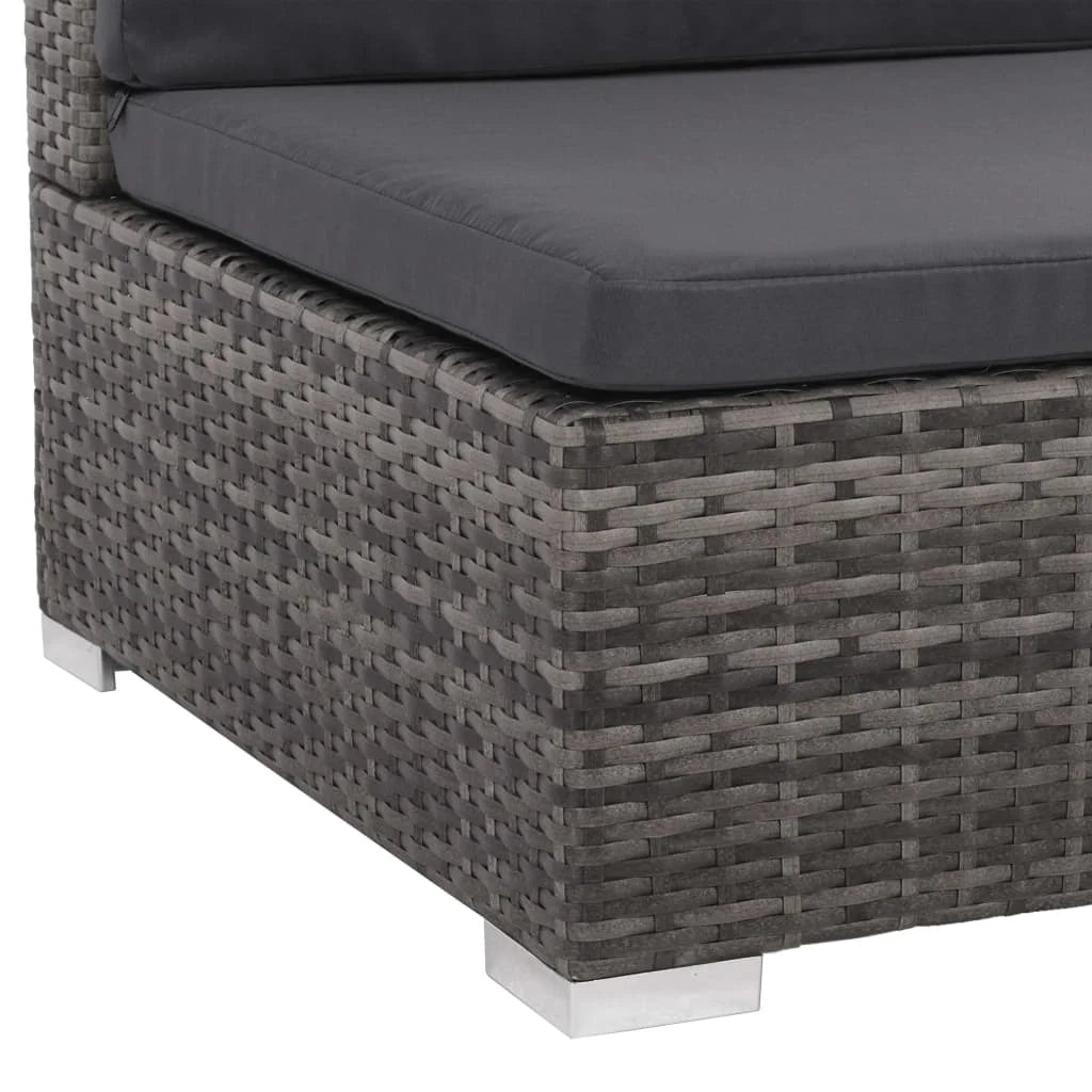 7 Piece Gray Poly Rattan Outdoor Sectional Sofa Set with Coffee Table and 2 Ottoman W774