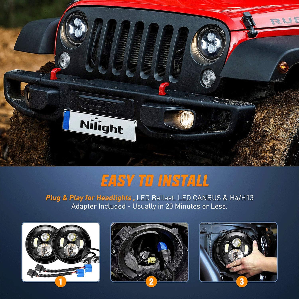 2PCS 7 Inch Round LED Headlight High Low Beam B2418