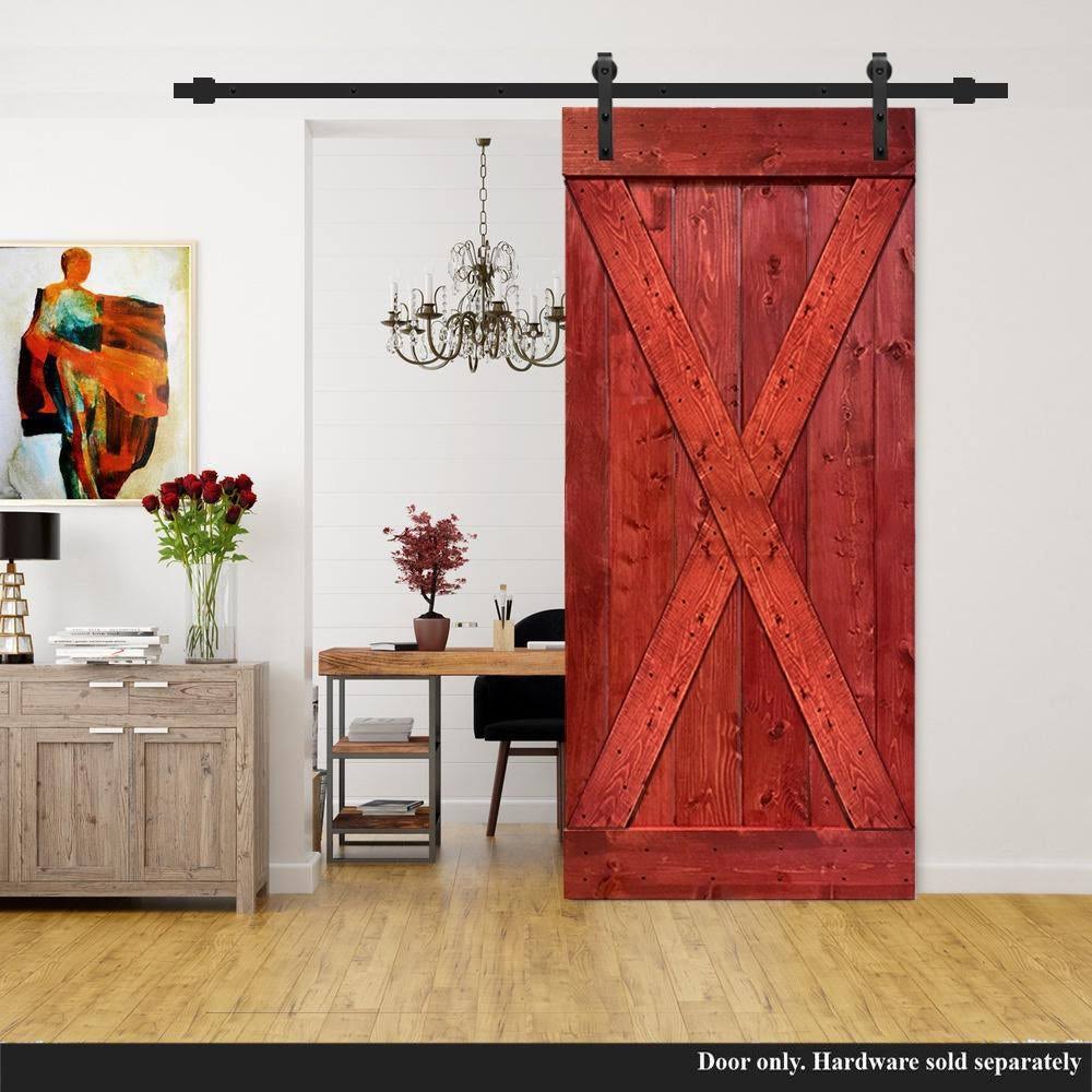 Solid Cherry Red Stained Pine Wood Interior Sliding Barn Door Slab P932147