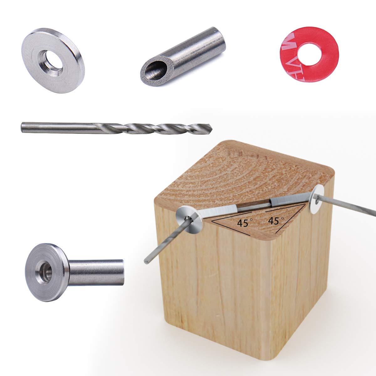 20Pack Cable Railing Kit Angled Protective Grommet for 90 Degree Corner 45 Degree L Shape Protector Sleeve for 1/8 Wire Rope Wood Posts T316 Stainless Steel Pack of 2 F200