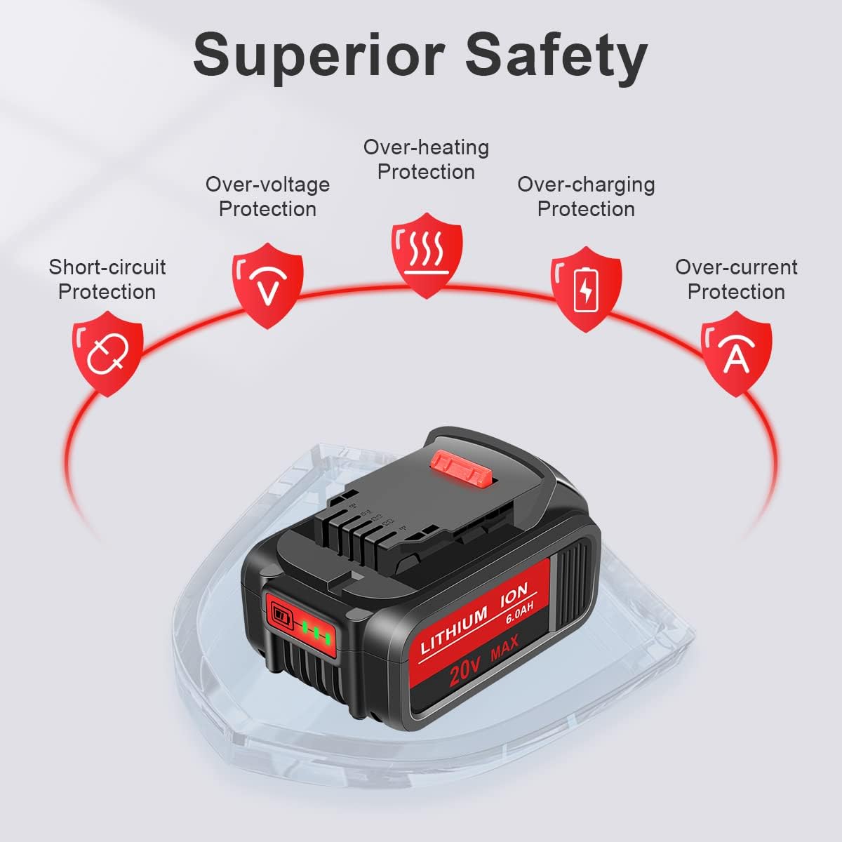 2 Packs 20V 6.0Ah Battery with LED Indicator Red S338